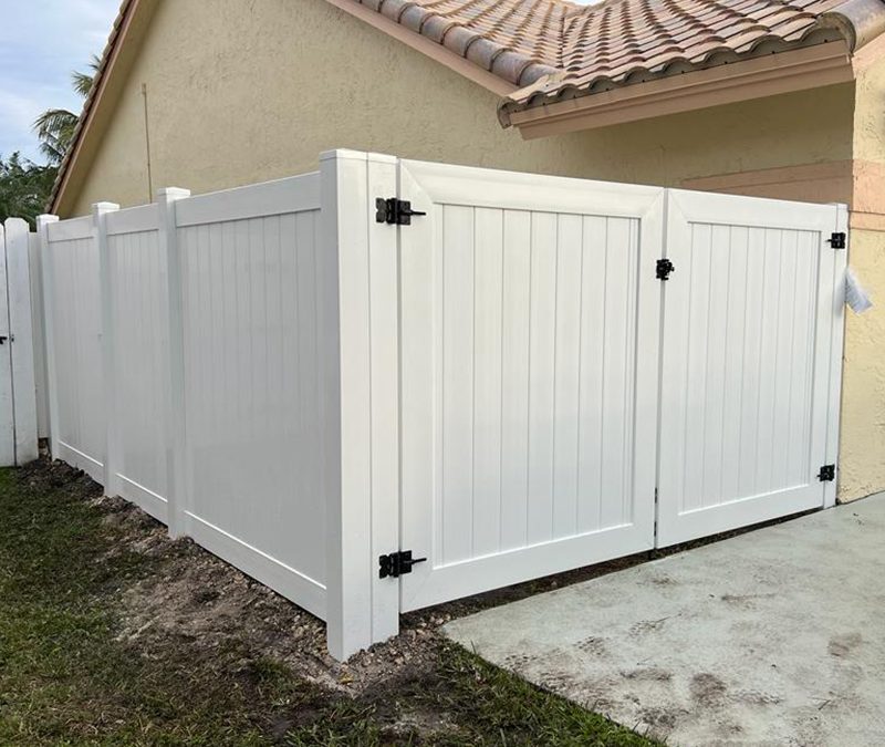 PVC Fence – Vinyl Fence – Vinyl Double Drive Gate – Residential Fence Installation