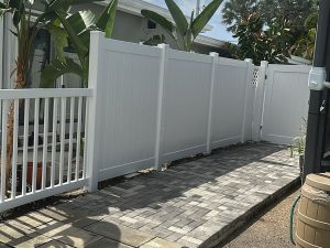 White PVC Privacy Fence with Ocean View Closed Picket PVC Fence
