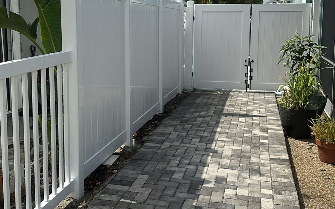 White PVC Privacy Fence with Ocean View Closed Picket PVC Fence